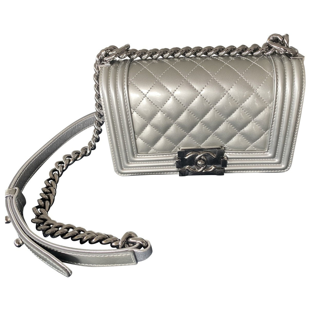 Chanel boy silver leather handbag