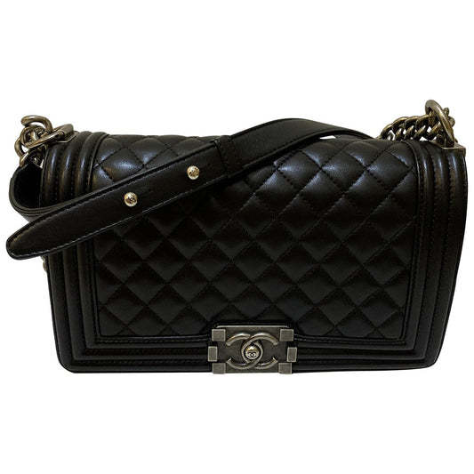 Chanel boy black leather handbag