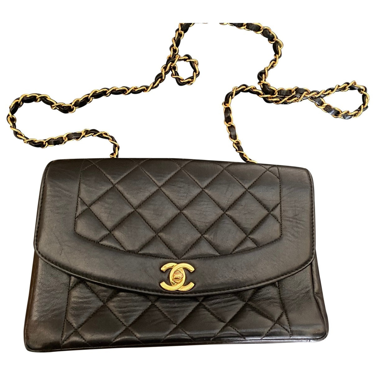Chanel diana black leather handbag