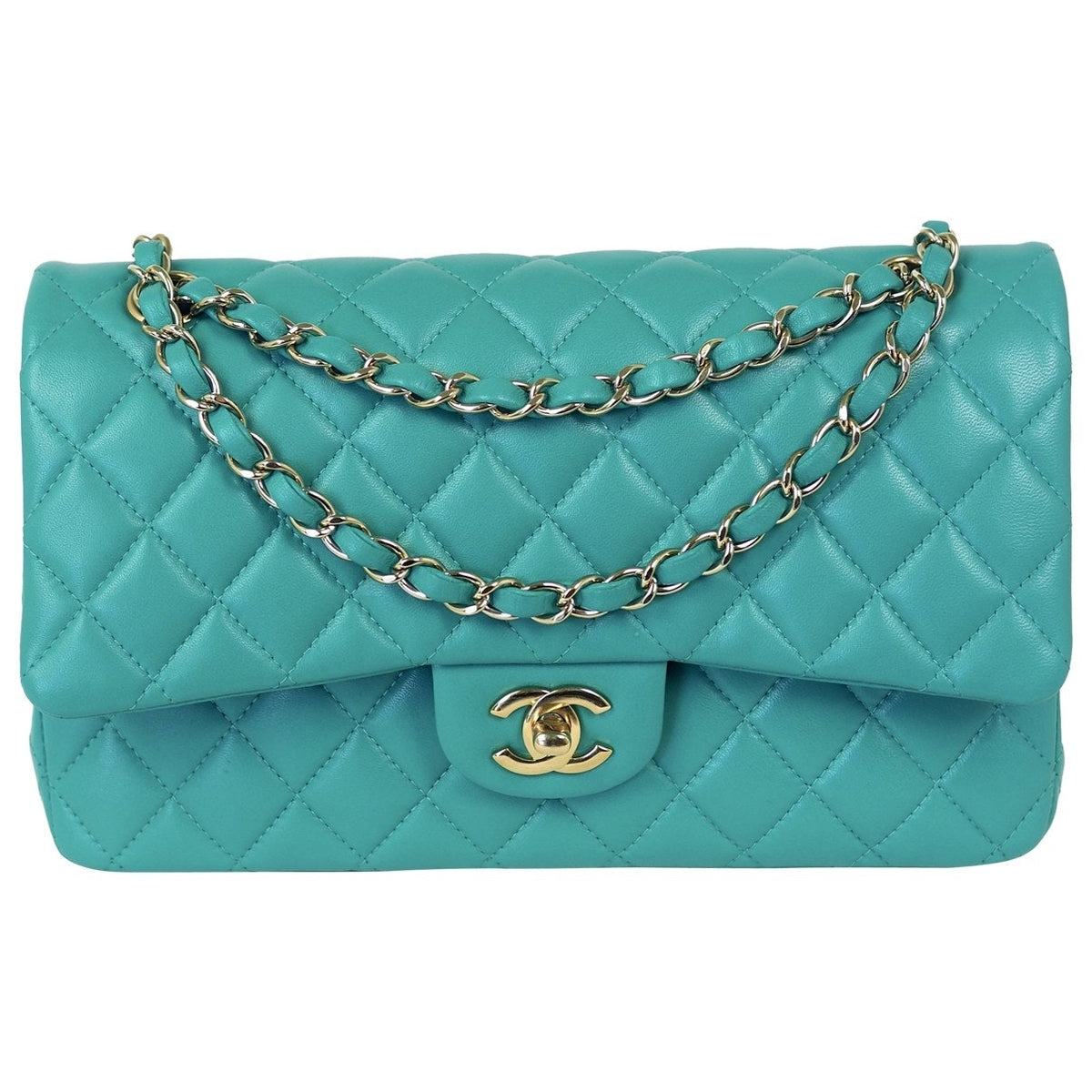 Chanel timeless/classique turquoise leather handbag