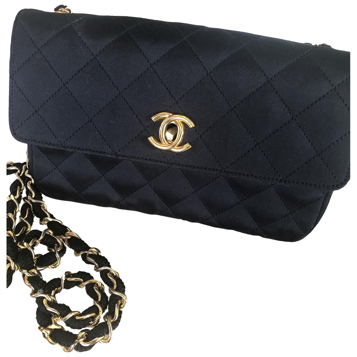 Chanel black silk handbag