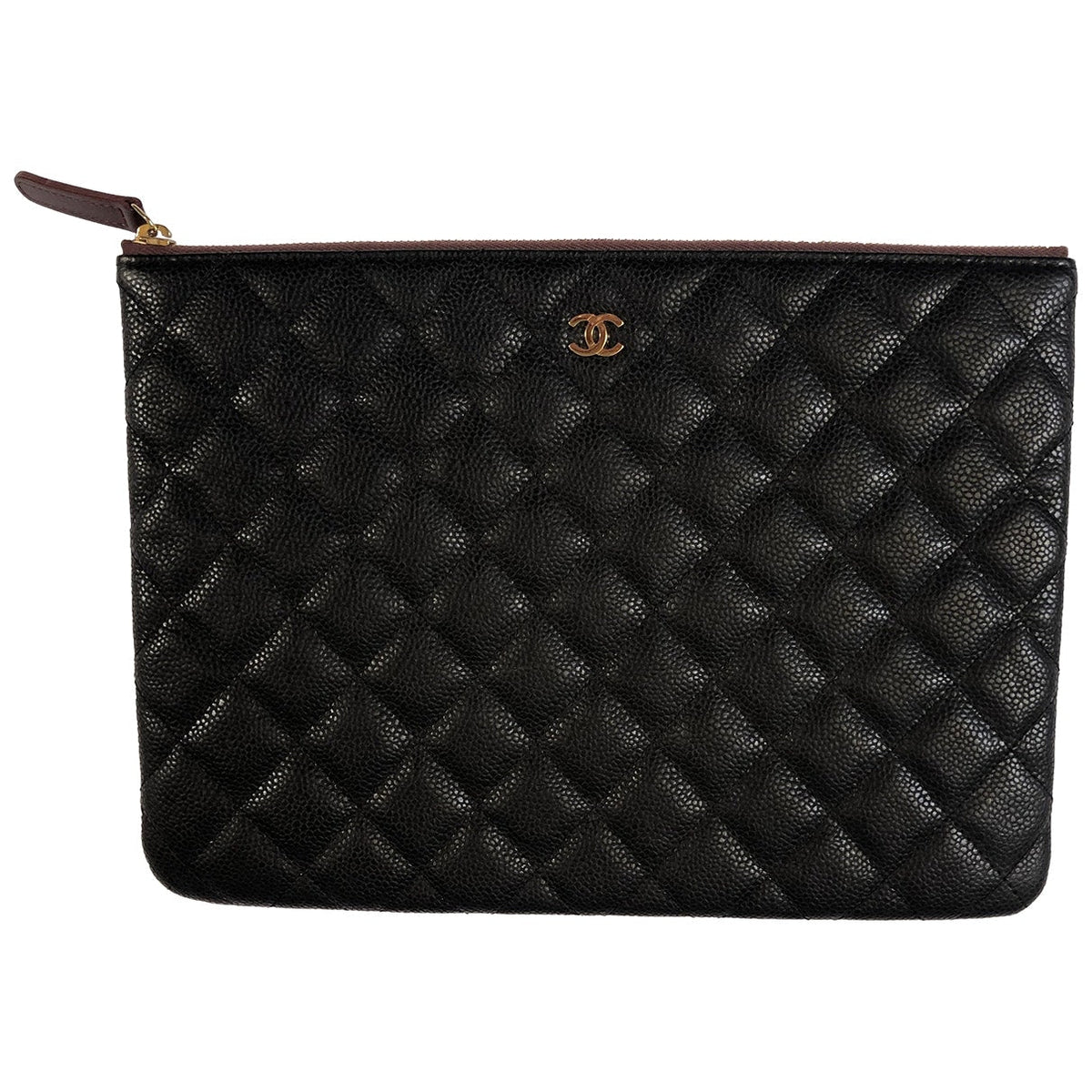 Chanel black leather clutch bag