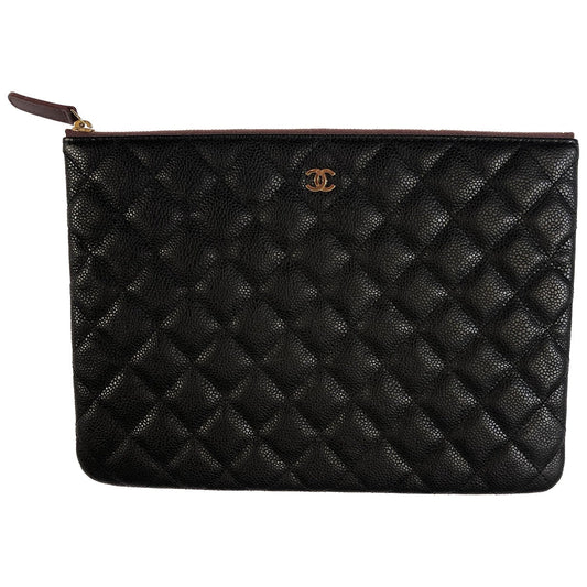 Chanel black leather clutch bag