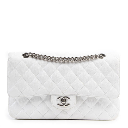 Chanel timeless/classique white leather handbag