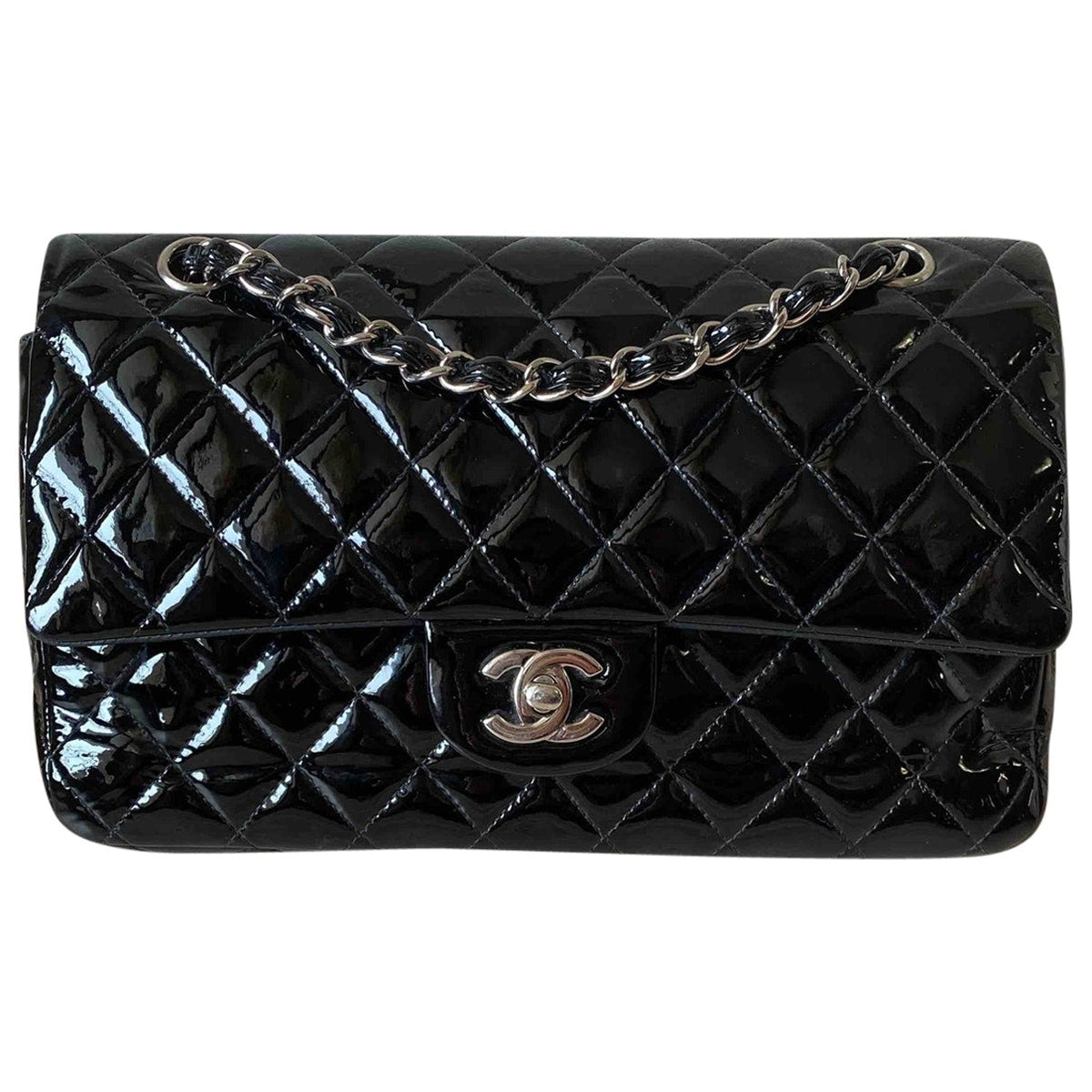 Chanel timeless/classique black patent leather handbag