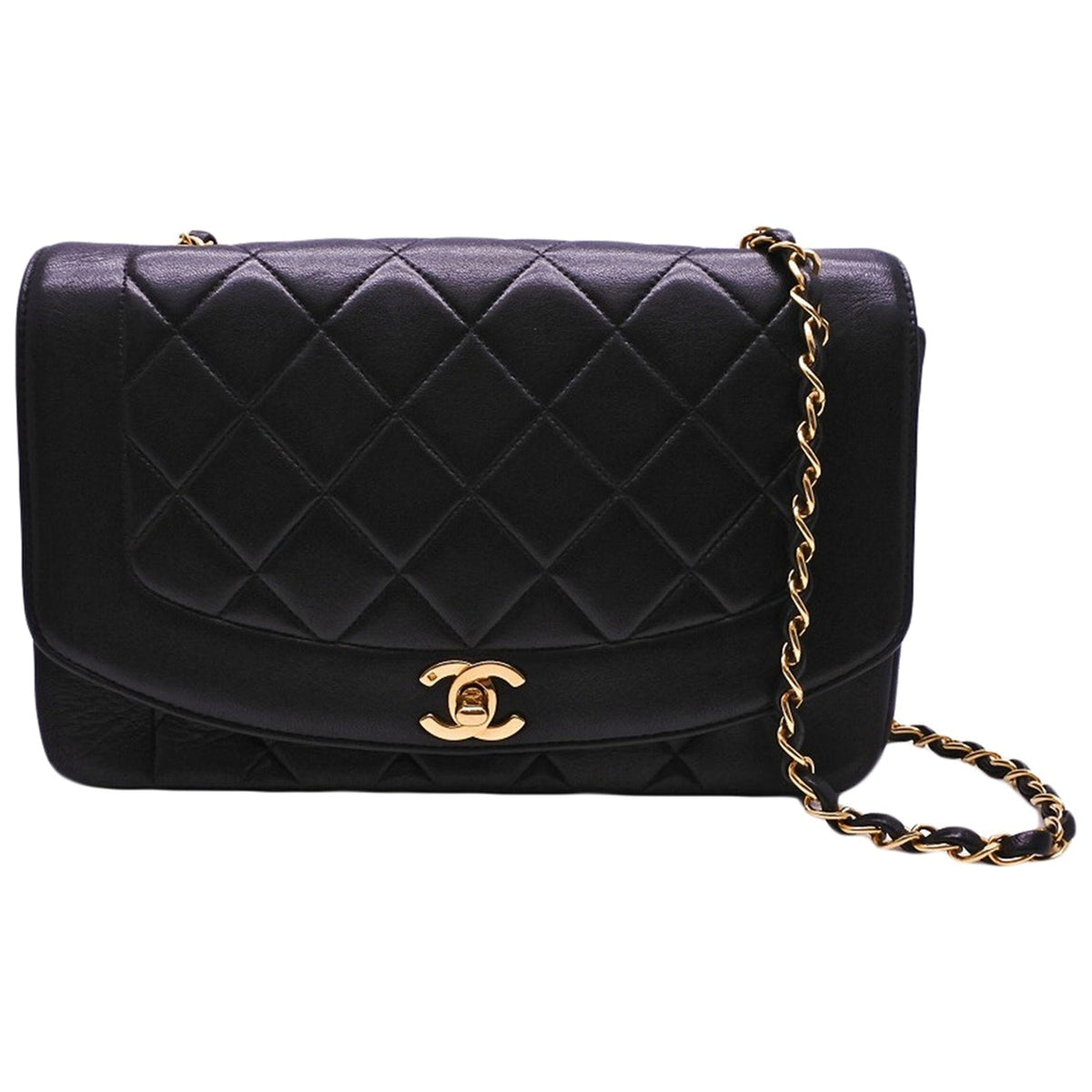 Chanel diana black leather handbag
