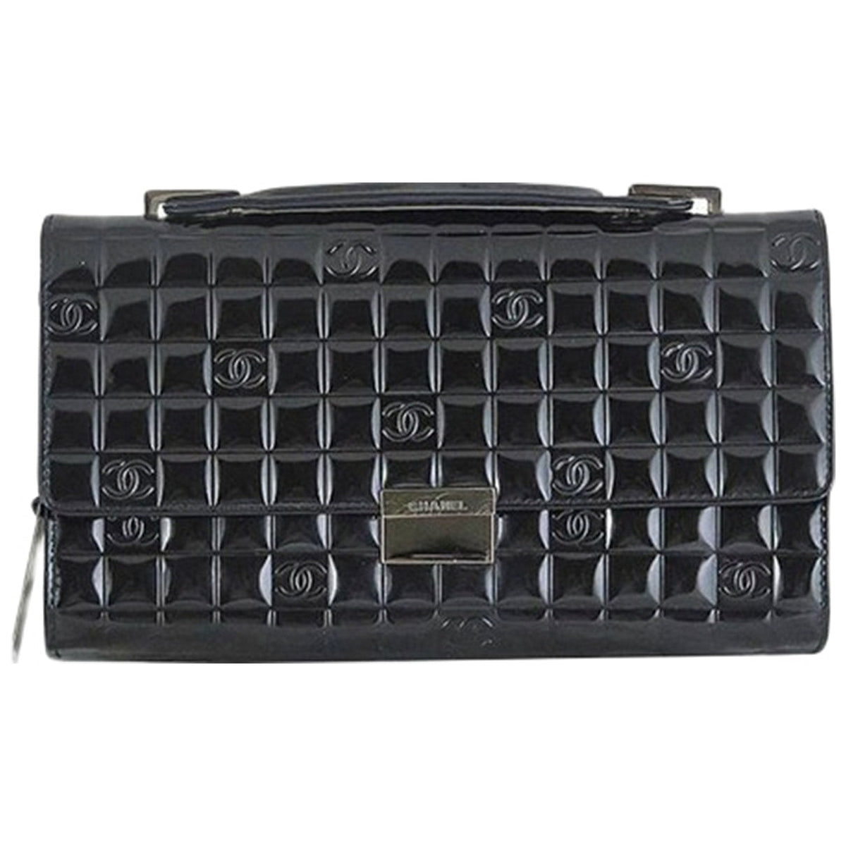 Chanel black patent leather clutch bag