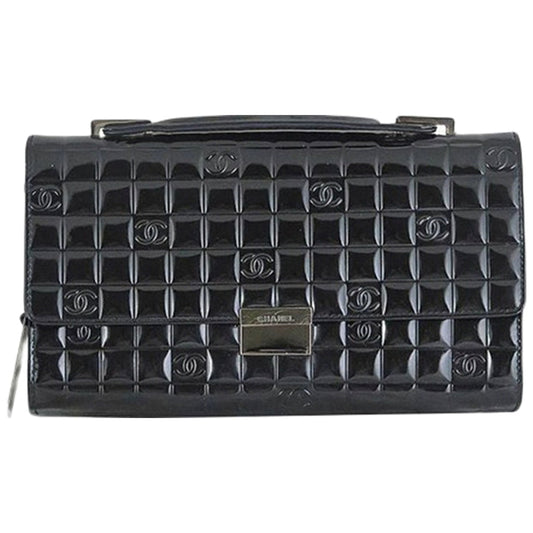 Chanel black patent leather clutch bag
