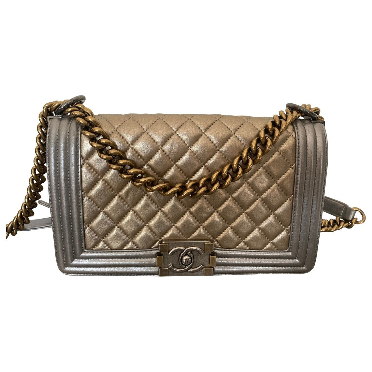 Chanel boy gold leather handbag