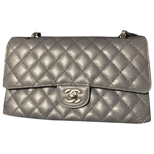 Chanel timeless/classique grey leather handbag