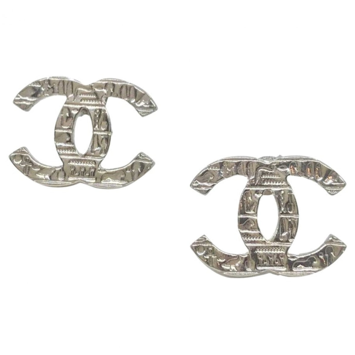 Chanel cc silver metal earrings