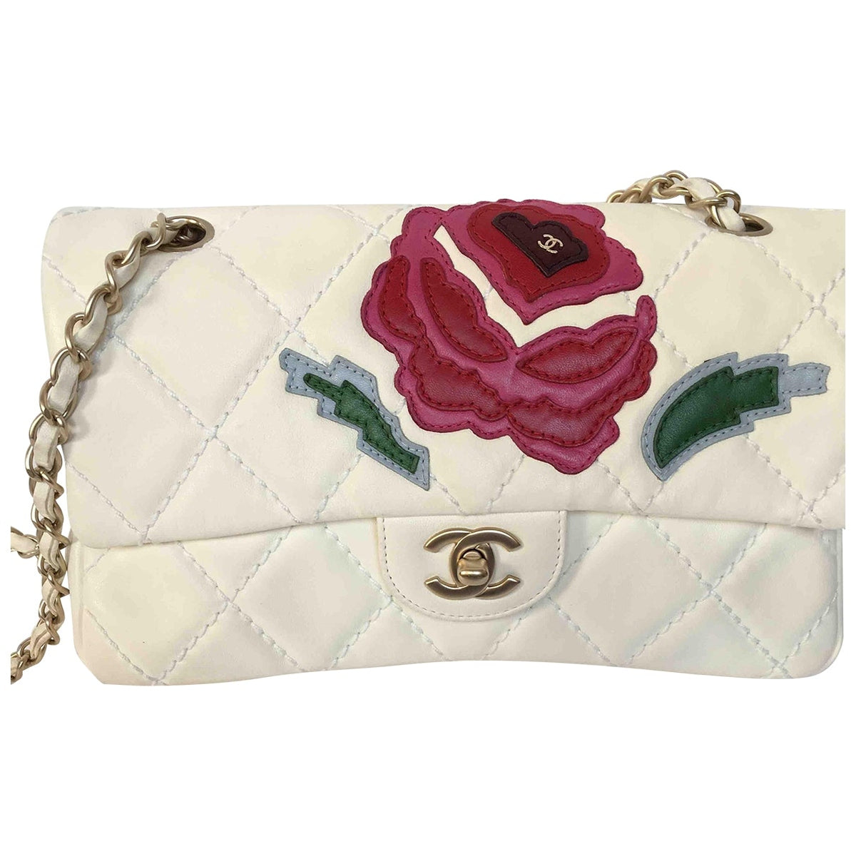 Chanel timeless/classique white leather handbag