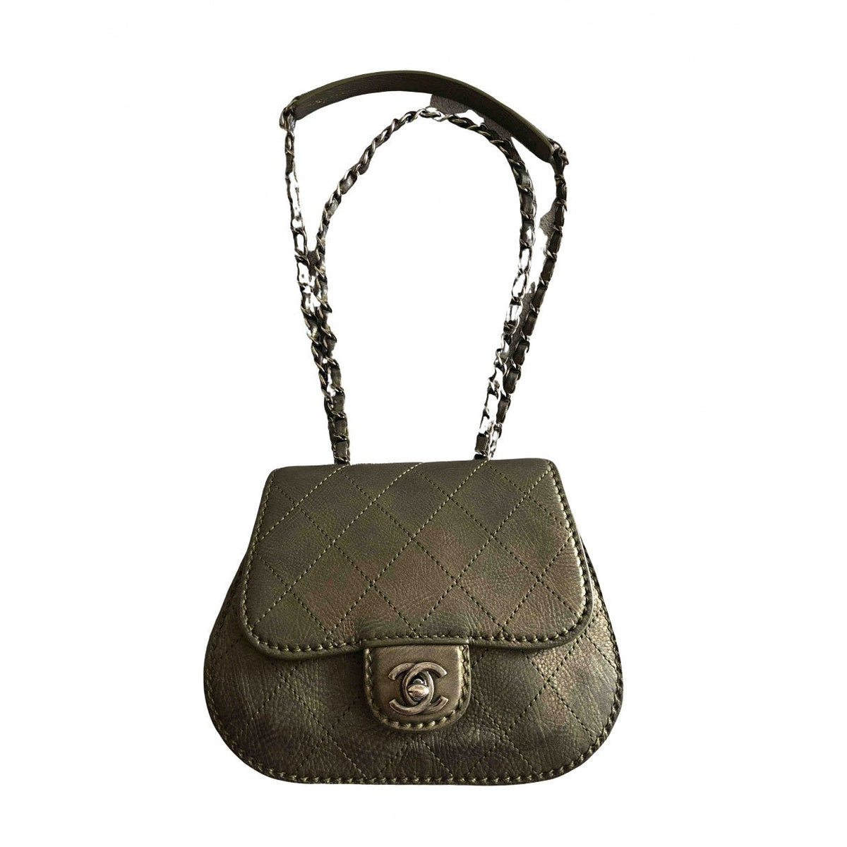 Chanel khaki leather handbag