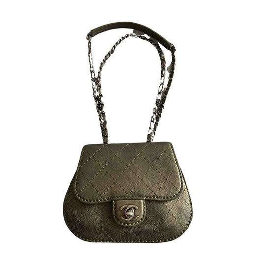 Chanel khaki leather handbag
