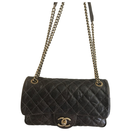 Chanel timeless/classique brown leather handbag
