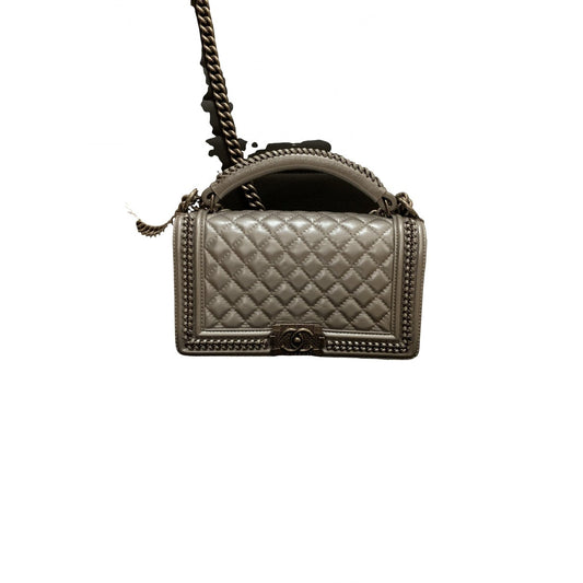 Chanel boy silver leather handbag