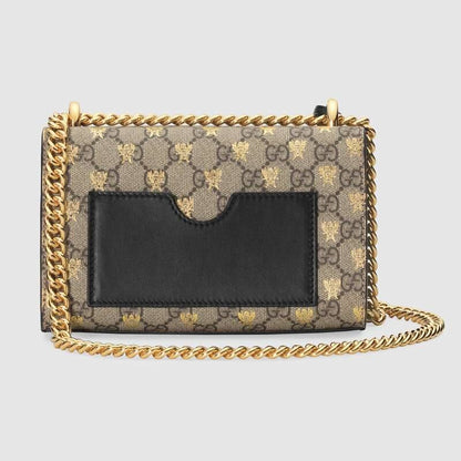 Gucci Padlock Small GG Bees Shoulder Bag Beige Ebony