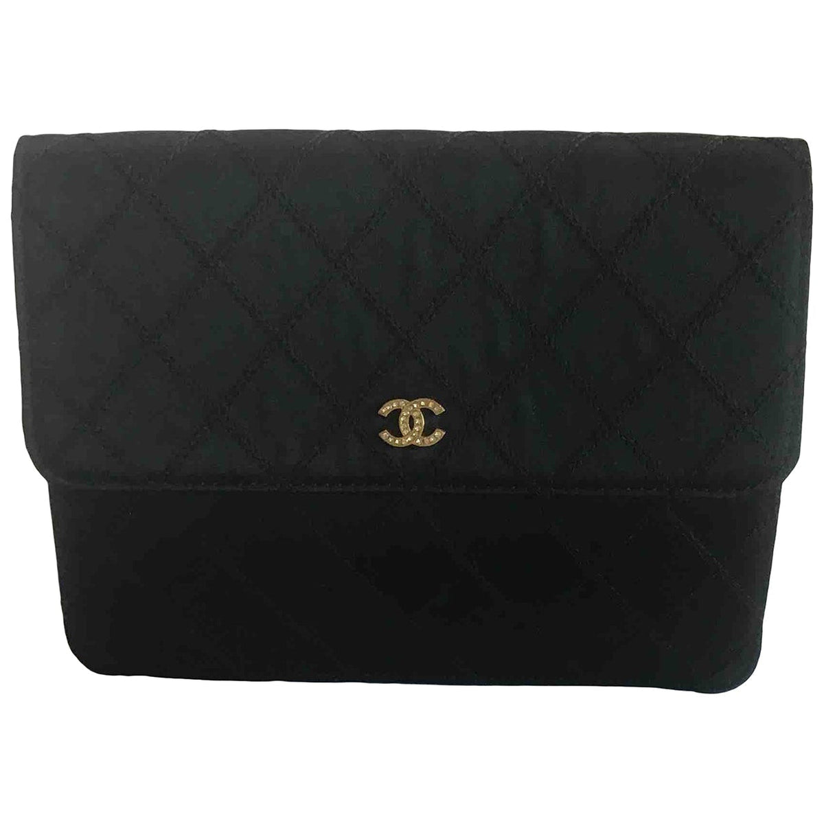 Chanel black silk clutch bag