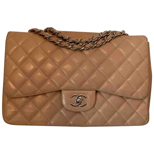 Chanel timeless/classique beige leather handbag