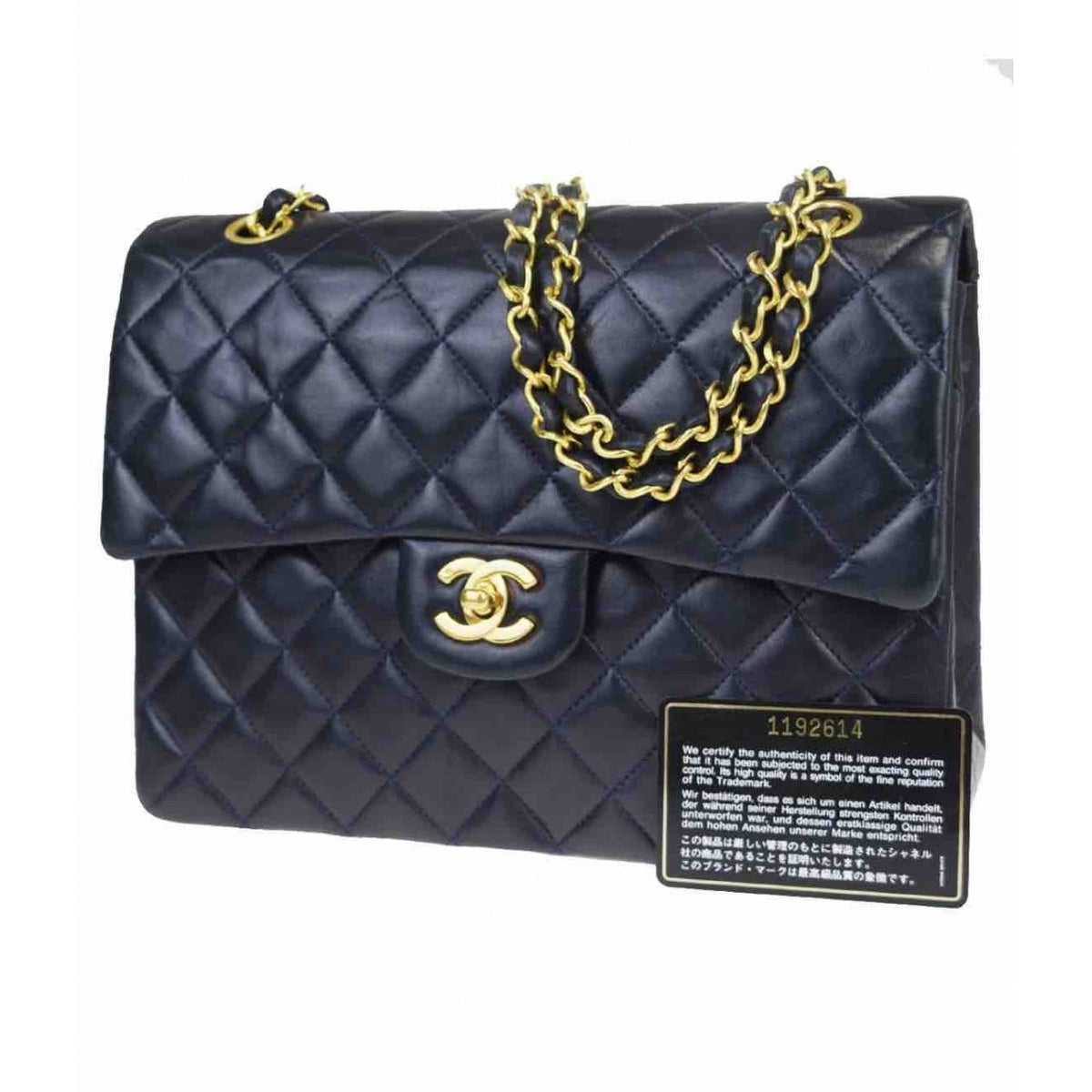 Chanel timeless/classique navy leather handbag
