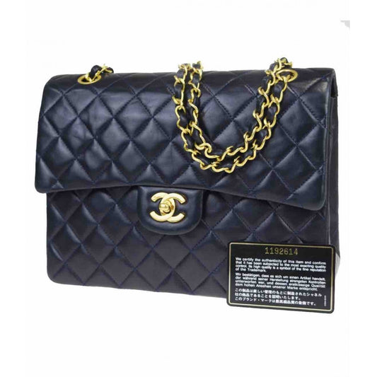 Chanel timeless/classique navy leather handbag