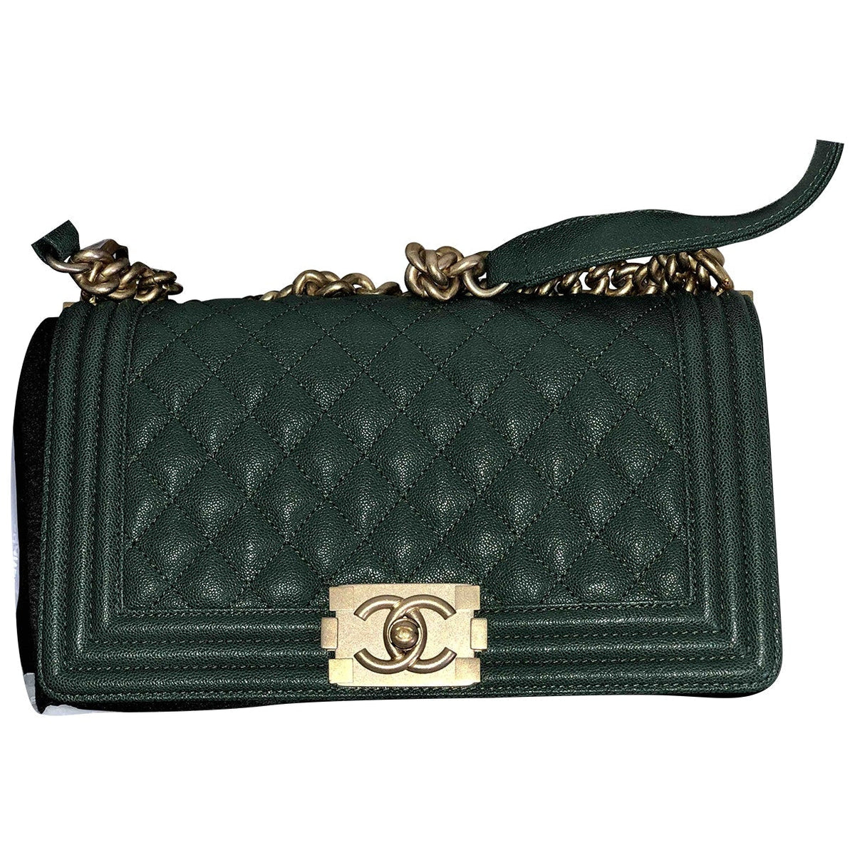 Chanel boy green leather handbag