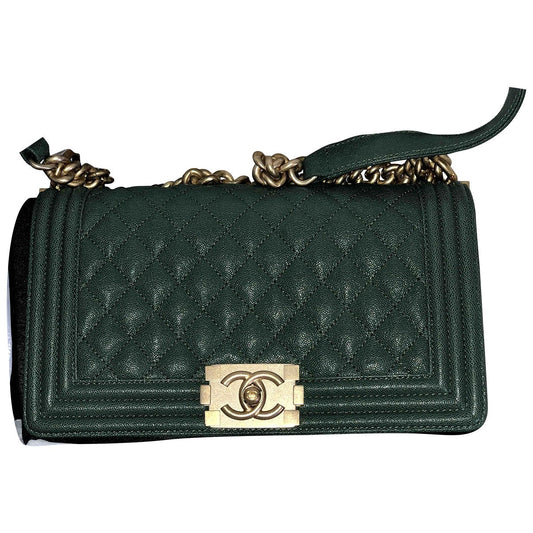 Chanel boy green leather handbag