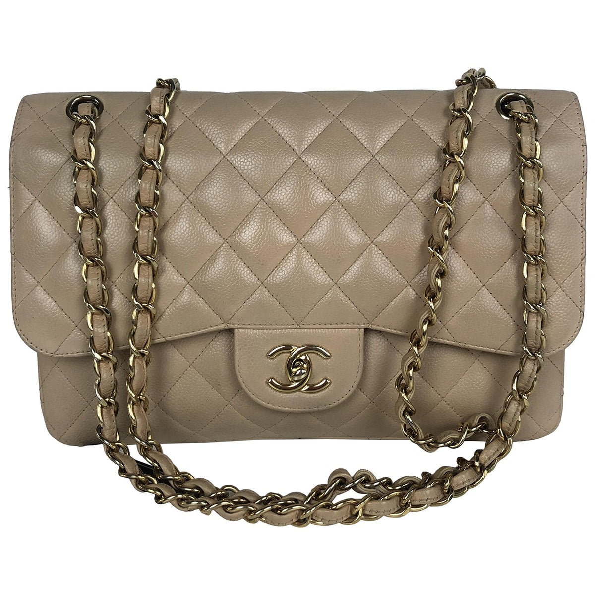 Chanel timeless/classique beige leather handbag