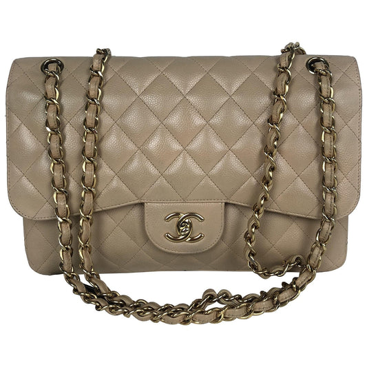 Chanel timeless/classique beige leather handbag