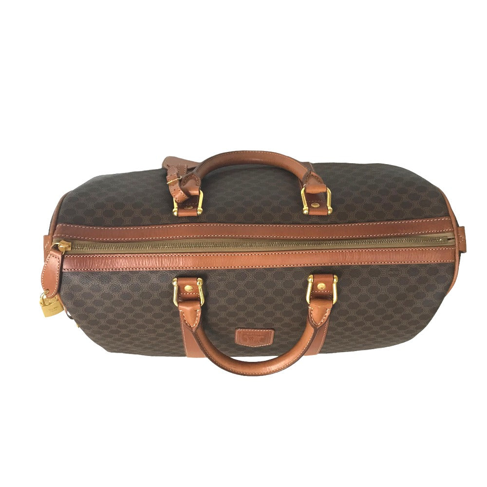 CELINE Travel bag Duffle bag PVC Brown Mini Boston Duffel bag Macadam Pattern Women Secondhand