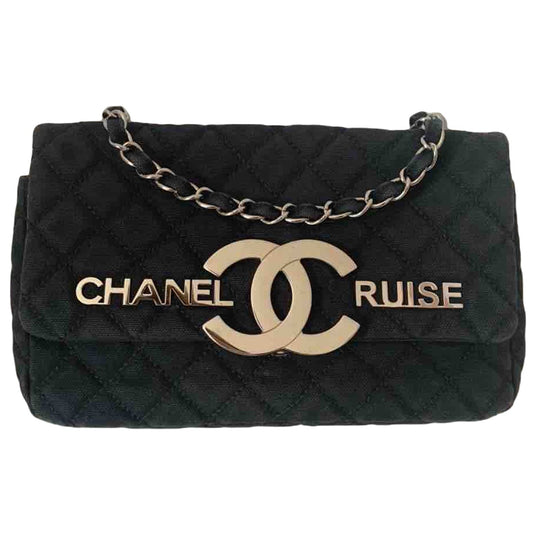 Chanel timeless/classique black denim - jeans handbag