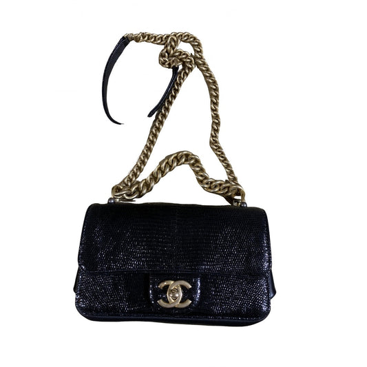 Chanel timeless/classique black lizard handbag