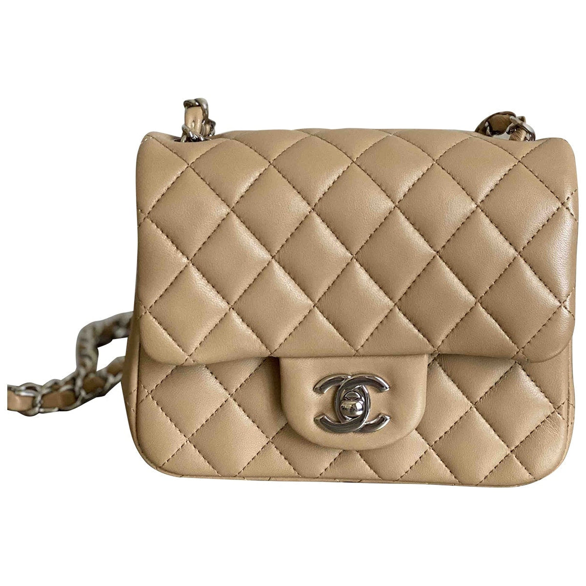 Chanel timeless/classique beige leather handbag