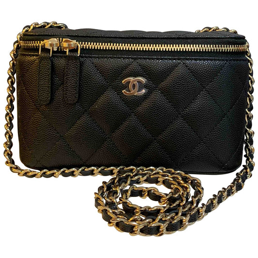 Chanel vanity black leather handbag