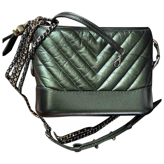Chanel gabrielle green leather handbag