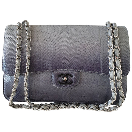 Chanel timeless/classique grey python handbag