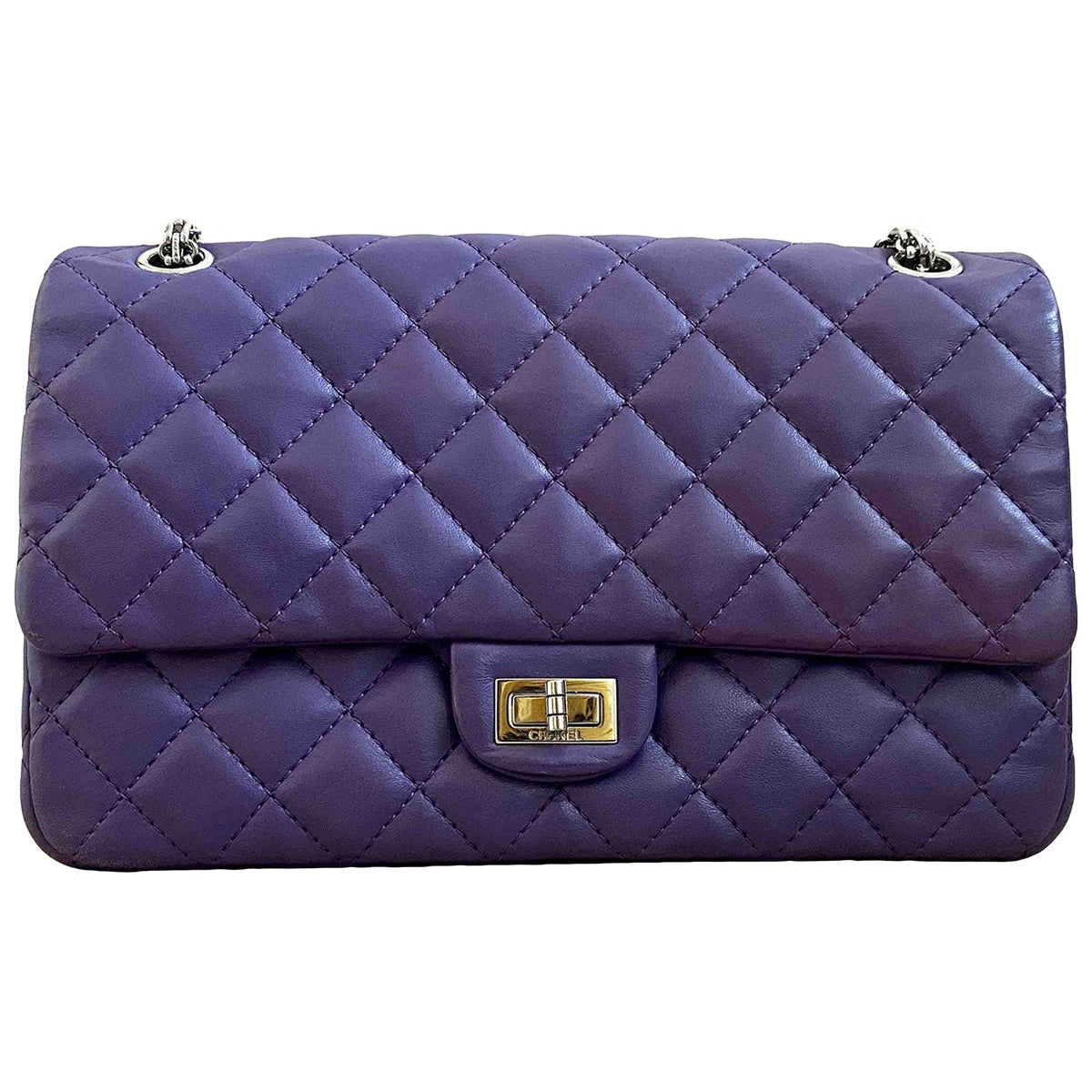 Chanel timeless/classique purple leather handbag