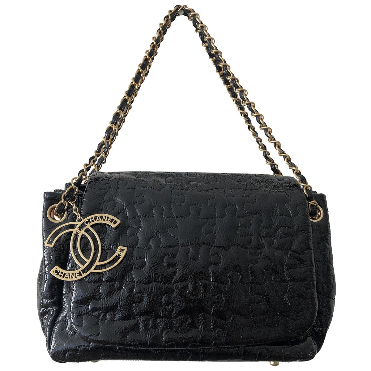 Chanel black patent leather handbag