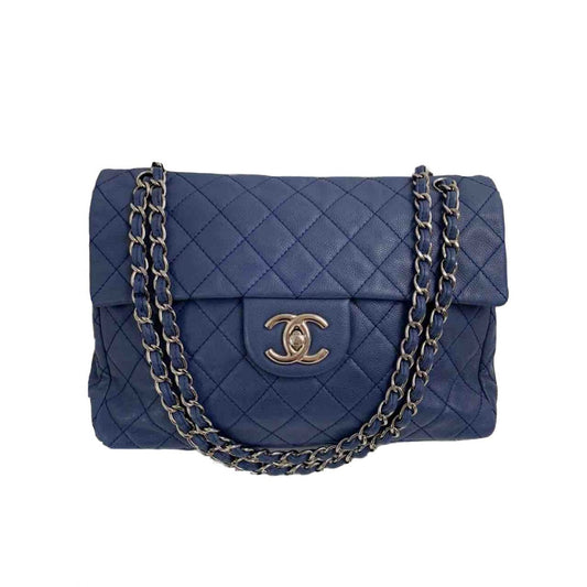 Chanel timeless/classique blue leather handbag
