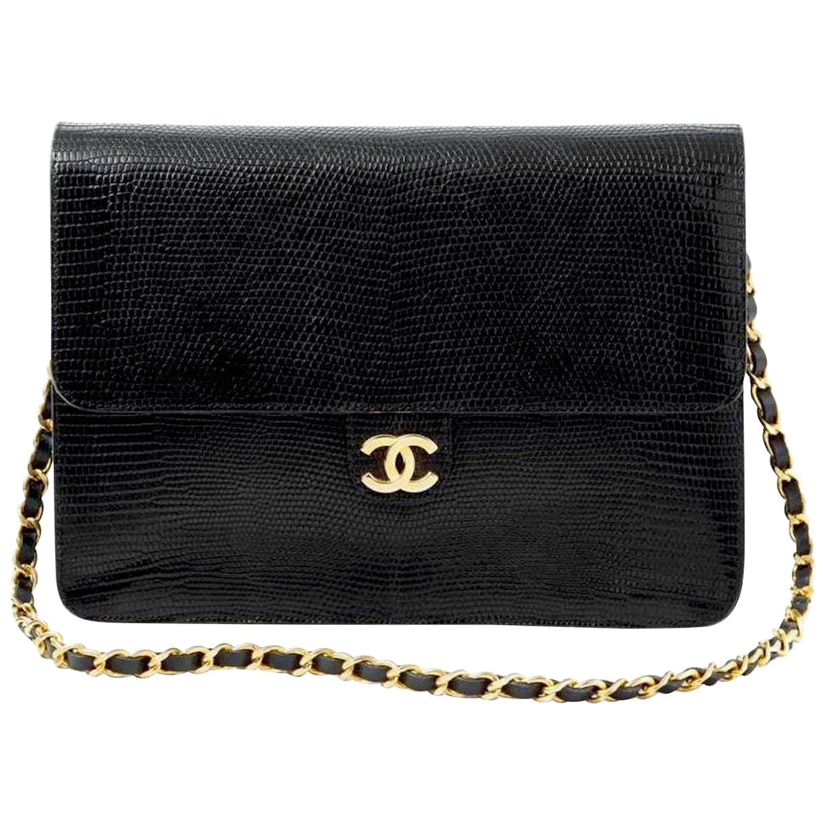 Chanel black lizard handbag