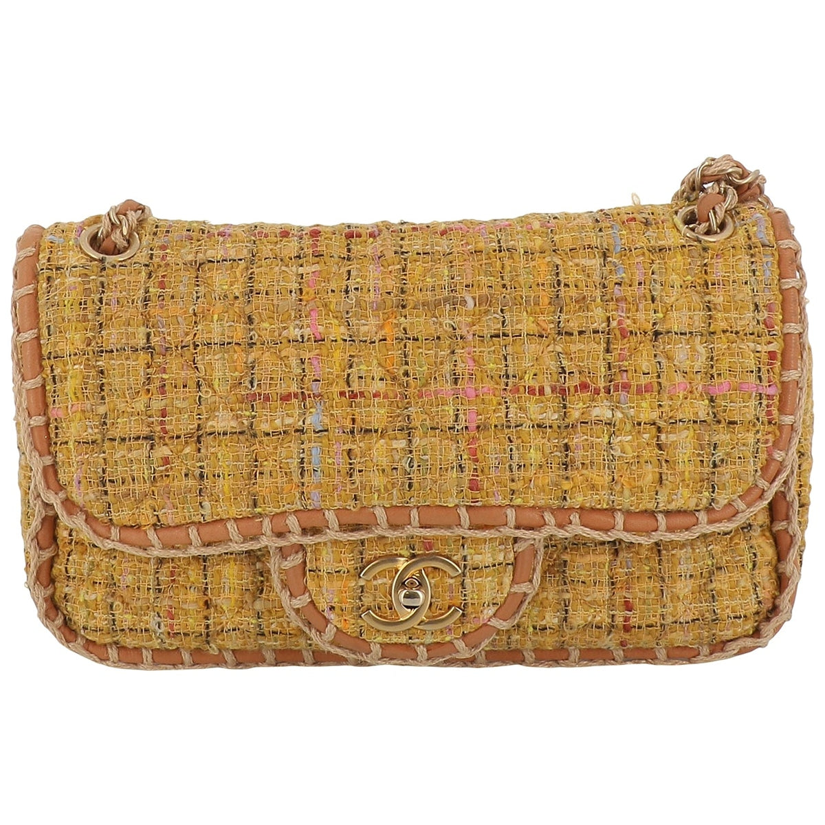 Chanel timeless/classique yellow tweed handbag