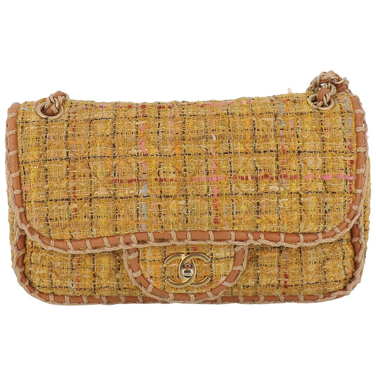 Chanel timeless/classique yellow tweed handbag