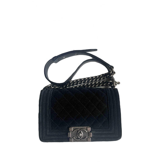 Chanel boy black velvet handbag