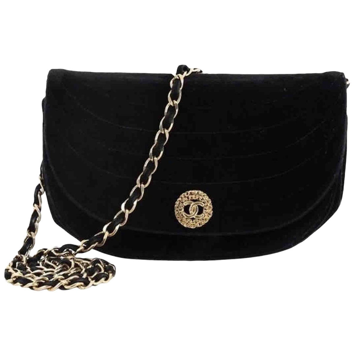 Chanel black velvet handbag