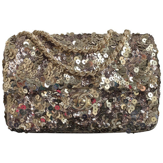 Chanel timeless/classique gold glitter handbag