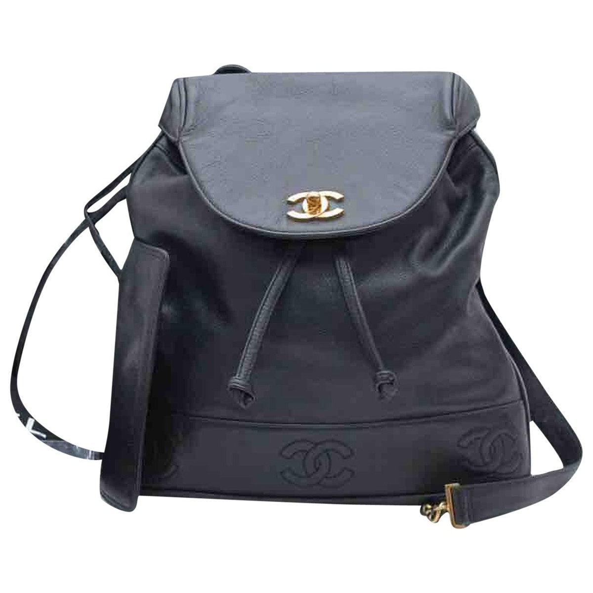 Chanel black leather backpacks