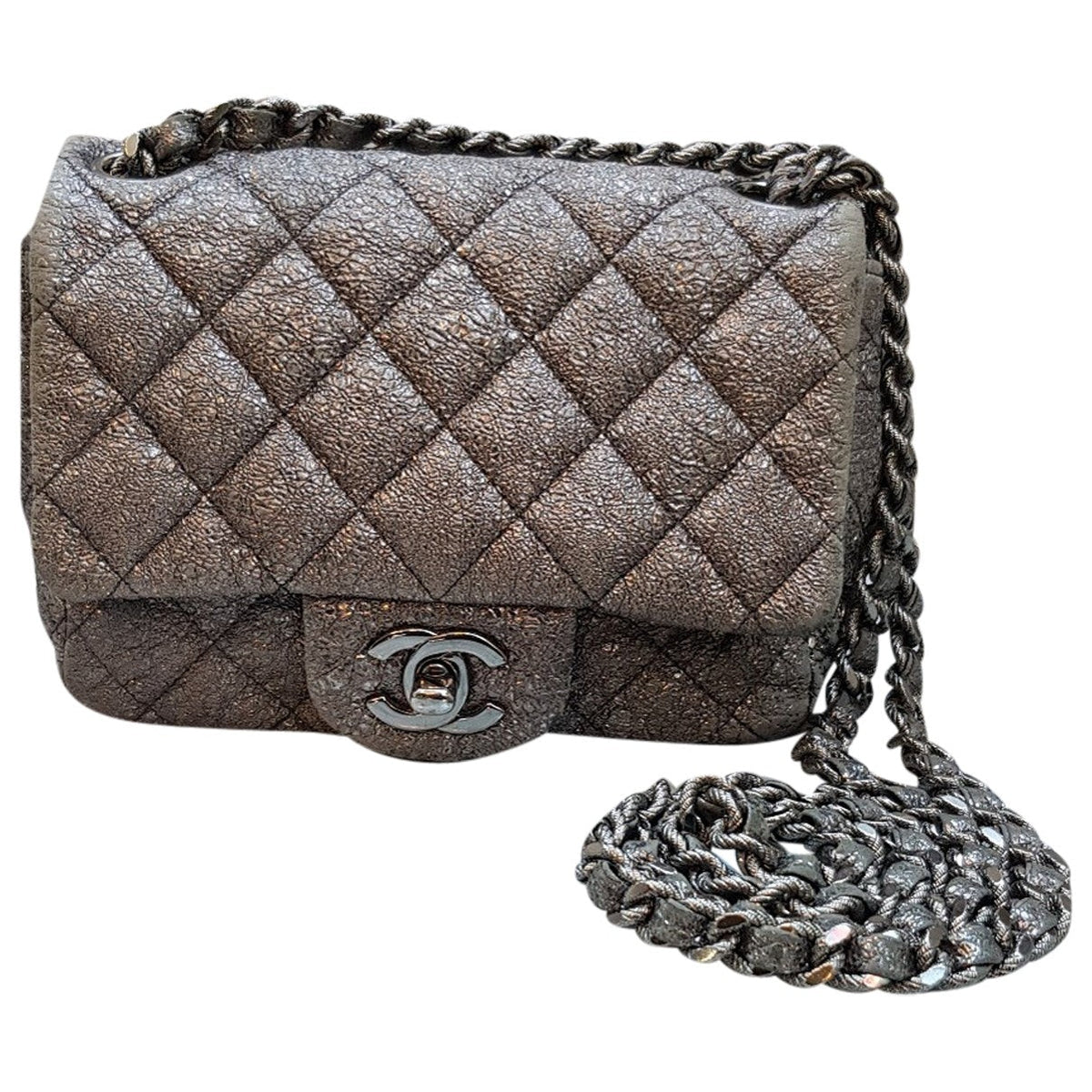 Chanel timeless/classique silver leather handbag