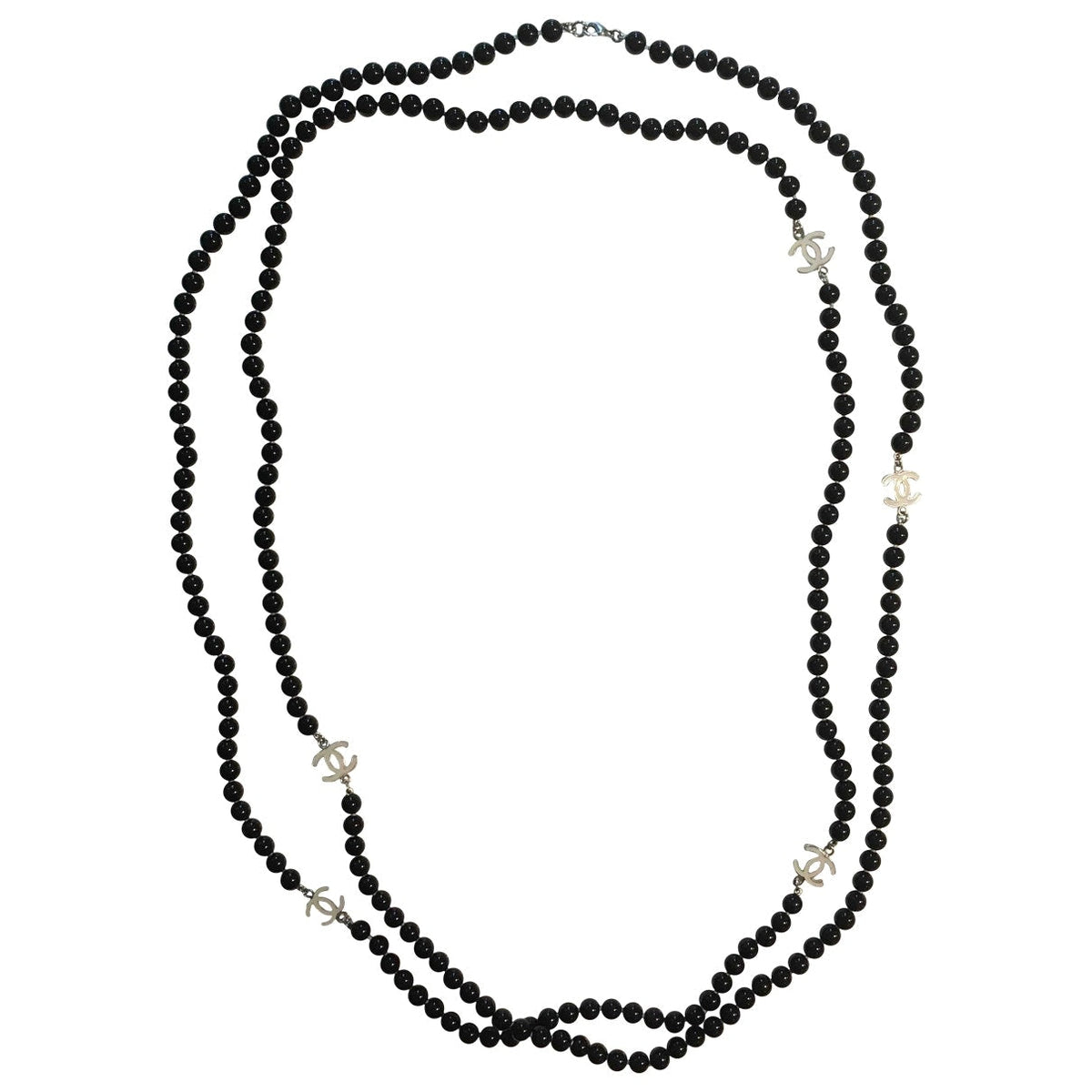 Chanel cc black pearls long necklaces