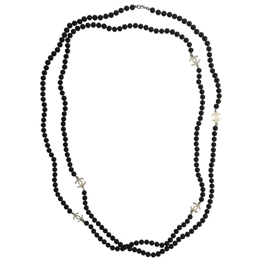 Chanel cc black pearls long necklaces