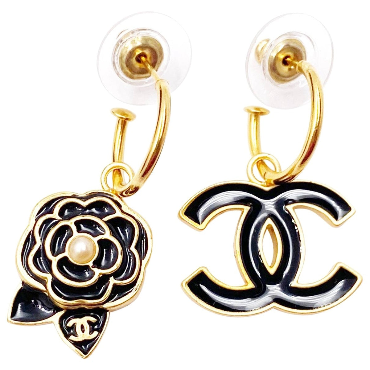 Chanel cc black metal earrings